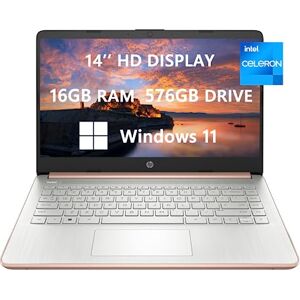 HP Laptop 2023 computadora HD de 14 pulgadas, Intel Celeron N4120 (4 núcleos), 2,60 GHz, 16 GB de RAM, 576 GB (64 GB SSD+tarjeta de 512 GB), HDMI, oro rosa, Windows 11, HDMI ROKC, 14-dq0054dx HP Laptop 2023 computadora HD de 14 pulgadas, Intel Celeron N4120 (4 núcleos), 2,60 GHz, 16 GB de RAM, 576 GB (64 GB SSD+tarjeta de 512 GB), HDMI, oro rosa, Windows 11, HDMI ROKC, 14-dq0054dx