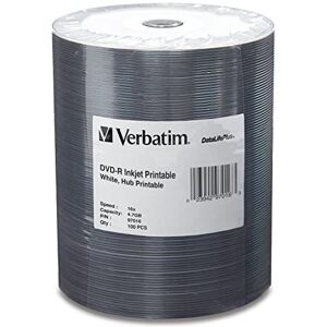Verbatim DVD-R 4.7GB 16X DataLifePlus White Inkjet Printable Surface, Hub Printable 100pk Tape Wrap Verbatim DVD-R 4.7GB 16X DataLifePlus White Inkjet Printable Surface, Hub Printable 100pk Tape Wrap