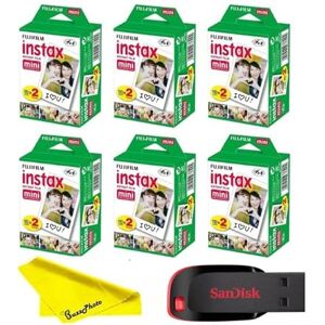 Fujifilm Película Instax Mini para cámara instantánea con unidad flash USB Sandisk de 32 GB + 6 paquetes dobles mini (120 hojas) y paño de limpieza de microfibra Buzz-Photo Fujifilm Película Instax Mini para cámara instantánea con unidad flash USB Sandisk de 32 GB + 6 paquetes dobles mini (120 hojas) y paño de limpieza de microfibra Buzz-Photo