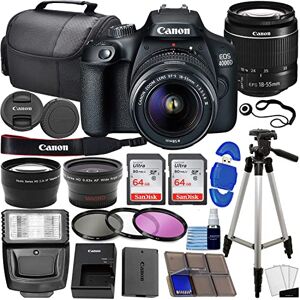 Canon EOS 4000D / Rebel T100 Cámara DSLR con lente EF-S 18-55mm f/3.5-5.6, kit de 3 lentes, tarjeta de 128GB, lente gran angular, lente teleobjetivo, Flash y más (Reacondicionado) Negro Canon EOS 4000D / Rebel T100 Cámara DSLR con lente EF-S 18-55mm f/3.5-5.6, kit de 3 lentes, tarjeta de 128GB, lente gran angular, lente teleobjetivo, Flash y más (Reacondicionado) Negro