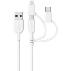Anker Powerline II 3-in-1 Cable, Lightning/Type C/Micro USB Cable for iPhone, iPad, Huawei, HTC, LG, Samsung Galaxy, Sony Xperia, Android Smartphones, and More(3ft, White) Anker Powerline II 3-in-1 Cable, Lightning/Type C/Micro USB Cable for iPhone, iPad, Huawei, HTC, LG, Samsung Galaxy, Sony Xperia, Android Smartphones, and More(3ft, White)