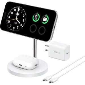 Anker MagSafe Soporte de cargador MagGo compatible con iPhone 17, cargador inalámbrico 2 en 1, estación de carga rápida con certificación Qi2 de 15 W, para iPhone 17/16/15/14/13/12, AirPods Pro Anker MagSafe Soporte de cargador MagGo compatible con iPhone 17, cargador inalámbrico 2 en 1, estación de carga rápida con certificación Qi2 de 15 W, para iPhone 17/16/15/14/13/12, AirPods Pro