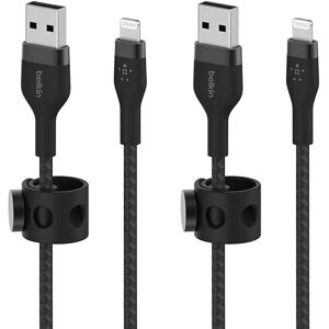 Belkin BoostCharge Pro Flex Cable USB trenzado tipo A a Lightning (2 M/6.6 pies), cable de carga certificado MFi para iPhone 13, 12, 11, Pro, Max, Mini, SE, iPad y más, paquete de 2, color negro Belkin BoostCharge Pro Flex Cable USB trenzado tipo A a Lightning (2 M/6.6 pies), cable de carga certificado MFi para iPhone 13, 12, 11, Pro, Max, Mini, SE, iPad y más, paquete de 2, color negro