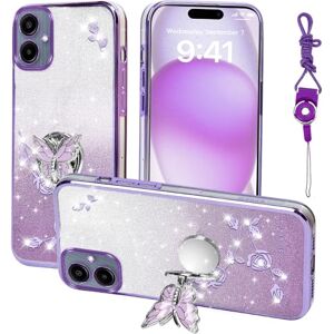 RTYQXK Funda para Samsung Galaxy A06 4G (no compatible con A06 5G), funda para teléfono celular para mujeres y niñas, funda protectora de TPU con purpurina de mariposa floral con soporte + correa RTYQXK Funda para Samsung Galaxy A06 4G (no compatible con A06 5G), funda para teléfono celular para mujeres y niñas, funda protectora de TPU con purpurina de mariposa floral con soporte + correa