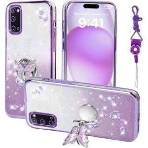 RTYQXK Funda para Samsung Galaxy S20, funda para teléfono celular S20 para mujeres y niñas, funda protectora de TPU con mariposa floral con soporte y correa para Samsung S20 (morado) RTYQXK Funda para Samsung Galaxy S20, funda para teléfono celular S20 para mujeres y niñas, funda protectora de TPU con mariposa floral con soporte y correa para Samsung S20 (morado)