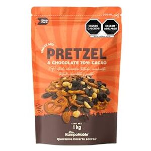 KAMPONOBLE " TRAIL MIX PRETZEL & CHOCOLATE 70% CACAO" Ingredientes: Pretzels, Almendras tostadas, Cacahuate Tostado,Pasitas y Chocolate 70% Cacao Contenido Neto: 1 Kg KAMPONOBLE " TRAIL MIX PRETZEL & CHOCOLATE 70% CACAO" Ingredientes: Pretzels, Almendras tostadas, Cacahuate Tostado,Pasitas y Chocolate 70% Cacao Contenido Neto: 1 Kg