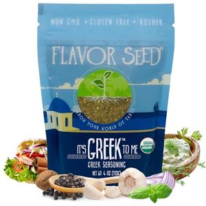 Flavor Seed It's Greek To Me, mezcla de condimentos griegos orgánicos, condimentos para kebab, tzatziki y gyro, aptos par 5 onzas (paquete de 1) Flavor Seed It's Greek To Me, mezcla de condimentos griegos orgánicos, condimentos para kebab, tzatziki y gyro, aptos par 5 onzas (paquete de 1)