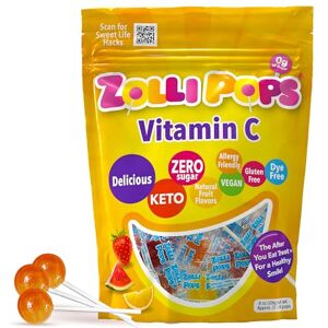 Zollipops Zolli Paletas cetogénicas sin azúcar con vitamina C, estimulantes inmunológicos, frutas naturales, veganas, sin gluten, 8 onzas Zollipops Zolli Paletas cetogénicas sin azúcar con vitamina C, estimulantes inmunológicos, frutas naturales, veganas, sin gluten, 8 onzas
