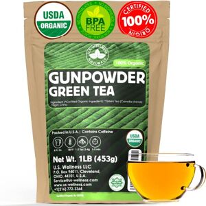 U.S. Wellness Naturals Té verde Gunpowder orgánico Hojas sueltas Calidad premium Té verde 100 % orgánico certificado 453 g (16 oz) Más de 200 tazas U.S. Wellness Naturals Té verde Gunpowder orgánico Hojas sueltas Calidad premium Té verde 100 % orgánico certificado 453 g (16 oz) Más de 200 tazas