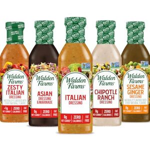 Walden Farms , apósitos para ensalada, paquete variado, sin calorías, sin grasa, sin gluten, sin azúcar, paquete de 5 Walden Farms , apósitos para ensalada, paquete variado, sin calorías, sin grasa, sin gluten, sin azúcar, paquete de 5
