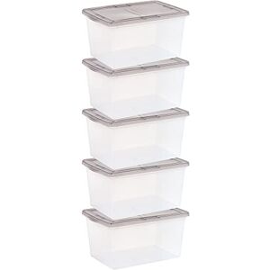 IRIS USA Bin de Almacenamiento Clara/Gris de 54.9L, Libre de BPA, Apilable con Tapa, Paquete de 5, Organiza Zapatos/Estantes de Armario, Herramientas de Aula, Almacenamiento de Juegos IRIS USA Bin de Almacenamiento Clara/Gris de 54.9L, Libre de BPA, Apilable con Tapa, Paquete de 5, Organiza Zapatos/Estantes de Armario, Herramientas de Aula, Almacenamiento de Juegos