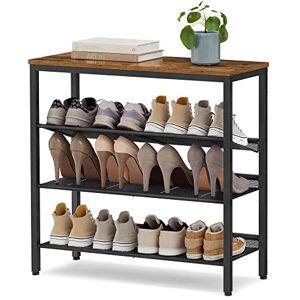 VASAGLE Zapatero Organizador de 4 Niveles con estantes de Almacenamiento y Parte Superior espaciosa, no Empotrado, Ajustable, Industrial, café rústico y Negro de Tinta ULBS040B01 VASAGLE Zapatero Organizador de 4 Niveles con estantes de Almacenamiento y Parte Superior espaciosa, no Empotrado, Ajustable, Industrial, café rústico y Negro de Tinta ULBS040B01