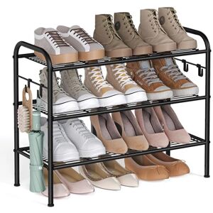 SONGMICS Zapatero organizador de zapatos de 3 niveles, estante de metal con 4 ganchos laterales, capacidad para 12 pares de zapatos, zapatero ajustable en altura para entrada, pasillo, clóset, fácil SONGMICS Zapatero organizador de zapatos de 3 niveles, estante de metal con 4 ganchos laterales, capacidad para 12 pares de zapatos, zapatero ajustable en altura para entrada, pasillo, clóset, fácil