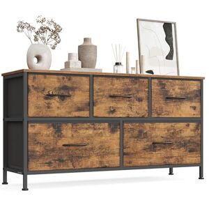 SONGMICS Cómoda, con 5 Cajones, Mueble de Almacenaje, Tela no Tejida, para Dormitorio, Recibidor y Salón, Marrón Rústico y Negro Tinta MLGS322BH04 SONGMICS Cómoda, con 5 Cajones, Mueble de Almacenaje, Tela no Tejida, para Dormitorio, Recibidor y Salón, Marrón Rústico y Negro Tinta MLGS322BH04