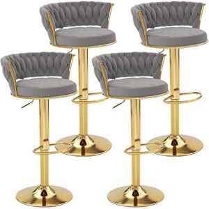 VECELO Juego de 4 taburetes de Bar Ajustables con Respaldo y Brazo, taburetes de Isla de Cocina Tejidos de Terciopelo con Pata y Base de Metal Dorado, Silla de Barra giratoria de 360°, Gris Claro VECELO Juego de 4 taburetes de Bar Ajustables con Respaldo y Brazo, taburetes de Isla de Cocina Tejidos de Terciopelo con Pata y Base de Metal Dorado, Silla de Barra giratoria de 360°, Gris Claro