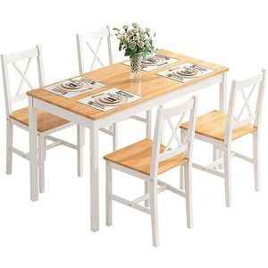 soges Juego de mesa de comedor de madera de pino de 5 piezas, juego de mesa de cocina para 4, juego de comedor con 4 sillas, juego de muebles de anidación para comedor, cocina, restaurante, blanco y soges Juego de mesa de comedor de madera de pino de 5 piezas, juego de mesa de cocina para 4, juego de comedor con 4 sillas, juego de muebles de anidación para comedor, cocina, restaurante, blanco y