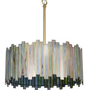 Wrlmfy Lámpara de araña de tambor de 4 luces, latón dorado Tiffany con visualización de vidrio verde degradado, lámpara colgante de techo redonda de 16 pulgadas, cocina, isla, recámara, comedor Wrlmfy Lámpara de araña de tambor de 4 luces, latón dorado Tiffany con visualización de vidrio verde degradado, lámpara colgante de techo redonda de 16 pulgadas, cocina, isla, recámara, comedor