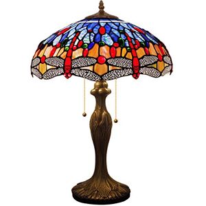 WERFACTORY Lámpara de mesa Tiffany color azul, naranja, estilo libélula, lámpara de noche de 16 x 16 x 24 pulgadas, luz de lectura de computadora, base de metal, decoración de recámara, sala de WERFACTORY Lámpara de mesa Tiffany color azul, naranja, estilo libélula, lámpara de noche de 16 x 16 x 24 pulgadas, luz de lectura de computadora, base de metal, decoración de recámara, sala de