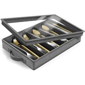 Sorbus Flatware Storage Chest with Clear Lid, Great Fabric Container Box for Organizing Utensils, Silverware, Flatware, Large Capacity, Gray Sorbus Flatware Storage Chest with Clear Lid, Great Fabric Container Box for Organizing Utensils, Silverware, Flatware, Large Capacity, Gray