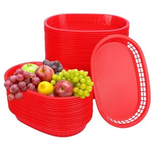 KUKLIPJIM Paquete de 60 cestas de comida rápida, 10.6 x 6 Cestas versátiles de plástico rojo de 7 pulgadas, bandeja de servicio de alimentos para hamburguesas, patatas fritas, sándwiches, perros KUKLIPJIM Paquete de 60 cestas de comida rápida, 10.6 x 6 Cestas versátiles de plástico rojo de 7 pulgadas, bandeja de servicio de alimentos para hamburguesas, patatas fritas, sándwiches, perros