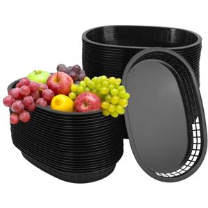 KUKLIPJIM Paquete de 60 cestas de comida rápida, 10.6 x 6.7 pulgadas, versátiles cestas de comida de plástico negro, bandeja de servicio de alimentos para hamburguesas, papas fritas, sándwiches, KUKLIPJIM Paquete de 60 cestas de comida rápida, 10.6 x 6.7 pulgadas, versátiles cestas de comida de plástico negro, bandeja de servicio de alimentos para hamburguesas, papas fritas, sándwiches,