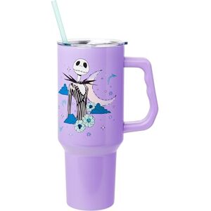 Silver Buffalo Disney Nightmare Before Christmas by Tim Burton Jack Skellington Vaso de acero inoxidable con mango y pajita, se adapta a portavasos estándar, 40 onzas Silver Buffalo Disney Nightmare Before Christmas by Tim Burton Jack Skellington Vaso de acero inoxidable con mango y pajita, se adapta a portavasos estándar, 40 onzas