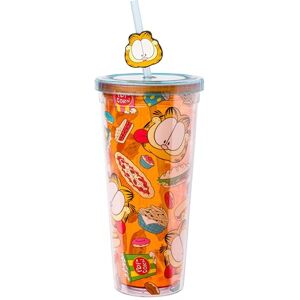 Silver Buffalo Garfield Taza fría de plástico con tapa y tapa para popote, 24 onzas Silver Buffalo Garfield Taza fría de plástico con tapa y tapa para popote, 24 onzas