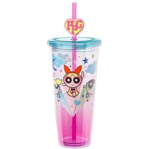 Silver Buffalo The Powerpuff Girls Original PPG con ranúnculo, burbujas y flor taza fría de plástico con tapa y tapa de pajita, 24 onzas Silver Buffalo The Powerpuff Girls Original PPG con ranúnculo, burbujas y flor taza fría de plástico con tapa y tapa de pajita, 24 onzas