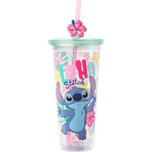 Silver Buffalo Lilo and Stitch aloha Stitch taza fría de plástico colorida con tapa y pajita decorativa, 24 onzas Silver Buffalo Lilo and Stitch aloha Stitch taza fría de plástico colorida con tapa y pajita decorativa, 24 onzas