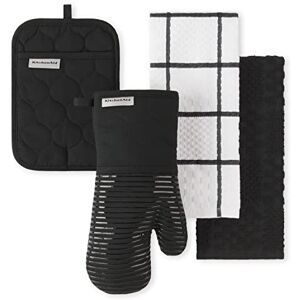 KitchenAid Manopla de algodón Acolchado para Horno, Soporte para ollas, Juego de 4 Toallas de Cocina, Resistente al Calor, Agarre de Silicona, Juego de Regalo, Negro Mate, 16 x 26 Pulgadas, 7 x 13 KitchenAid Manopla de algodón Acolchado para Horno, Soporte para ollas, Juego de 4 Toallas de Cocina, Resistente al Calor, Agarre de Silicona, Juego de Regalo, Negro Mate, 16 x 26 Pulgadas, 7 x 13