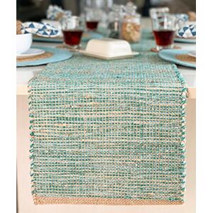Chardin home Camino de mesa de yute natural de 13 x 72 pulgadas, decoración de mesa rústica estilo bohemio, tela a mano en yute natural y turquesa aguamarina, acento de mesa de comedor o consola de Chardin home Camino de mesa de yute natural de 13 x 72 pulgadas, decoración de mesa rústica estilo bohemio, tela a mano en yute natural y turquesa aguamarina, acento de mesa de comedor o consola de