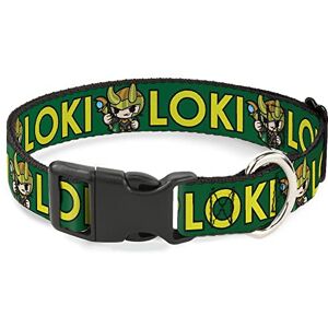 Buckle-Down Marvel Comics Collar para mascotas, collar de perro, hebilla de plástico, Kawaii Loki pose, texto verde amarillo, 13 a 17 pulgadas, 1.5 pulgadas de ancho Buckle-Down Marvel Comics Collar para mascotas, collar de perro, hebilla de plástico, Kawaii Loki pose, texto verde amarillo, 13 a 17 pulgadas, 1.5 pulgadas de ancho