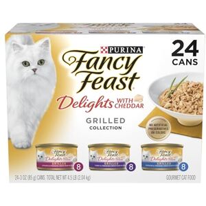 Fancy Feast Purina  Delights With Cheddar Gourmet Cat Food Grilled Varieties 24 CT Fancy Feast Purina  Delights With Cheddar Gourmet Cat Food Grilled Varieties 24 CT