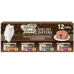 Fancy Feast Purina Pate Wet Cat Food Variety Pack; Savory Centers Pate with A Gravy Center (12) 3 oz. Pull-Top Cans Fancy Feast Purina Pate Wet Cat Food Variety Pack; Savory Centers Pate with A Gravy Center (12) 3 oz. Pull-Top Cans