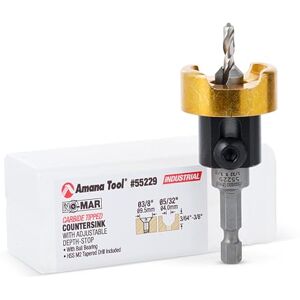 Amana Tool Avellanador de 82 grados con tope de profundidad de broca y rodamiento de bolas sin empuje, 55229, taladro de 3/8 D x 5/32 D x 1/4 pulgadas de vástago hexagonal de liberación rápida Amana Tool Avellanador de 82 grados con tope de profundidad de broca y rodamiento de bolas sin empuje, 55229, taladro de 3/8 D x 5/32 D x 1/4 pulgadas de vástago hexagonal de liberación rápida