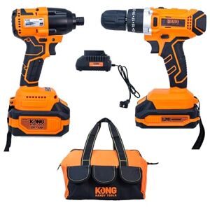HERRAMIENTAS KONG Kit Taladro Inalámbrico y Llave de Impacto 2 en 1, 21V, Brocero 10mm, 2 Baterías Ion Litio, Cargador, Maleta, Velocidad 0-1400RPM, Uso Profesional HERRAMIENTAS KONG Kit Taladro Inalámbrico y Llave de Impacto 2 en 1, 21V, Brocero 10mm, 2 Baterías Ion Litio, Cargador, Maleta, Velocidad 0-1400RPM, Uso Profesional
