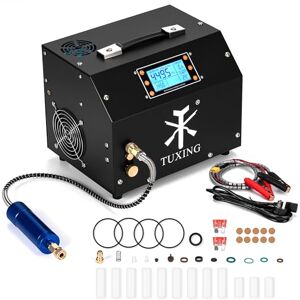 TUXING Compresor de aire PCP de 4500psi,versión con pantalla LCD,parada automática,sin aceite ni agua,bomba con sistema de drenaje y transformador incorporado para rifles y pistolas de aire comprimido TUXING Compresor de aire PCP de 4500psi,versión con pantalla LCD,parada automática,sin aceite ni agua,bomba con sistema de drenaje y transformador incorporado para rifles y pistolas de aire comprimido