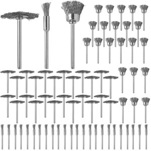 Jalzdieod Juego completo de 75 cepillos de alambre de acero, ruedas de pulido de 1/8 pulgadas, accesorios de vástago para herramientas giratorias Jalzdieod Juego completo de 75 cepillos de alambre de acero, ruedas de pulido de 1/8 pulgadas, accesorios de vástago para herramientas giratorias