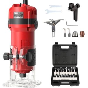 TEENO Enrutador de madera de 6,5 amperios y 1,25 HP para carpintería, herramienta de enrutador de madera de mano de 800 W, recortador de borde compacto 31000R/MIN con juego de brocas de enrutador de TEENO Enrutador de madera de 6,5 amperios y 1,25 HP para carpintería, herramienta de enrutador de madera de mano de 800 W, recortador de borde compacto 31000R/MIN con juego de brocas de enrutador de
