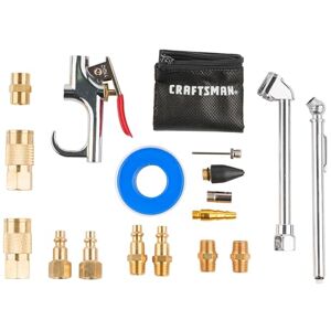 CRAFTSMAN Kit de accesorios de compresor de aire de 18 piezas, incluye pistola de soplado, inflador de neumáticos, accesorios de latón y bolsa de almacenamiento CRAFTSMAN Kit de accesorios de compresor de aire de 18 piezas, incluye pistola de soplado, inflador de neumáticos, accesorios de latón y bolsa de almacenamiento