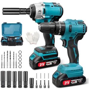 DASHLINE Taladro y Llave de Impacto Inalámbricos 2 en 1, Kit de Herramientas Eléctricas, Pistola de Impacto 21V 650NM, Motor Sin Escobillas, Taladro Atornillador 25+3, 2 velocidades, 29 piezas, Incluye Caja DASHLINE Taladro y Llave de Impacto Inalámbricos 2 en 1, Kit de Herramientas Eléctricas, Pistola de Impacto 21V 650NM, Motor Sin Escobillas, Taladro Atornillador 25+3, 2 velocidades, 29 piezas, Incluye Caja