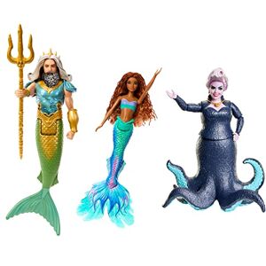 Mattel Disney Toys, Juego de 3 muñecas de Moda con Ariel, King Triton y Ursula en Trajes distintivos, Inspirado en la Sirenita Mattel Disney Toys, Juego de 3 muñecas de Moda con Ariel, King Triton y Ursula en Trajes distintivos, Inspirado en la Sirenita
