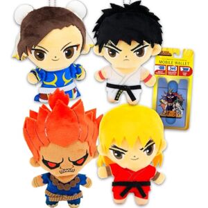 BANDAI Street Fighter Juego de 4 llaveros de felpa con clips de bolsa de felpa de 6 pulgadas con Chun-Li, Ken, Ryu, Akuma para niños, niñas Plus, marcador de fiesta de combate callejero para niños BANDAI Street Fighter Juego de 4 llaveros de felpa con clips de bolsa de felpa de 6 pulgadas con Chun-Li, Ken, Ryu, Akuma para niños, niñas Plus, marcador de fiesta de combate callejero para niños