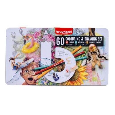 Bruynzeel Teken- en kleurset Creatieve Kunstenaars blik 60st60 stuks Mettallic grafiet en kleurpotloden Bruynzeel Teken- en kleurset Creatieve Kunstenaars blik 60st60 stuks Mettallic grafiet en kleurpotloden