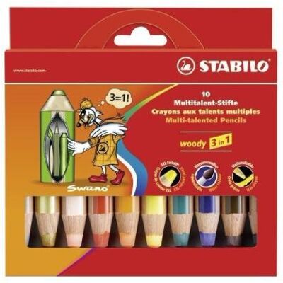 Stabilo Woody 3-in-1 cardboard 10st + slijper Stabilo Woody 3-in-1 cardboard 10st + slijper