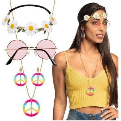 Accessoireset Hippie Deluxe, hoofdband, bril en ketting Accessoireset Hippie Deluxe, hoofdband, bril en ketting