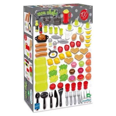 Ecoiffier 100% Chef doos met eten en servies - 100-delig Ecoiffier 100% Chef doos met eten en servies - 100-delig