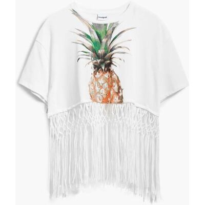 Desigual, Cropped ananas T-shirt, Katoen, Wit, XS Desigual, Cropped ananas T-shirt, Katoen, Wit, XS