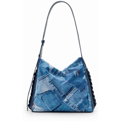 Desigual, Grote tas met denim patch, Polyester, Blauw, U Desigual, Grote tas met denim patch, Polyester, Blauw, U