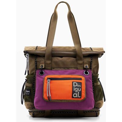 Desigual, Grote nylon rugzak met meerdere draagmogelijkheden, Polyester, Groen, U Desigual, Grote nylon rugzak met meerdere draagmogelijkheden, Polyester, Groen, U